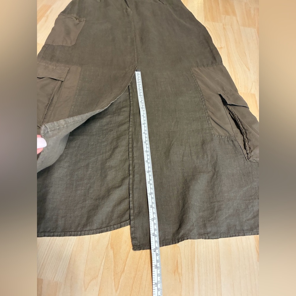 Vintage linen Made in Italy Cotton Utility Cargo Maxi Skirt Olive Green - Picture 5 of 15